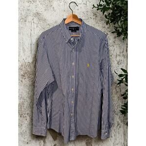Polo Ralph Lauren Classic Fit Shirt Blue White Stripe Mens 17 XL Button Down